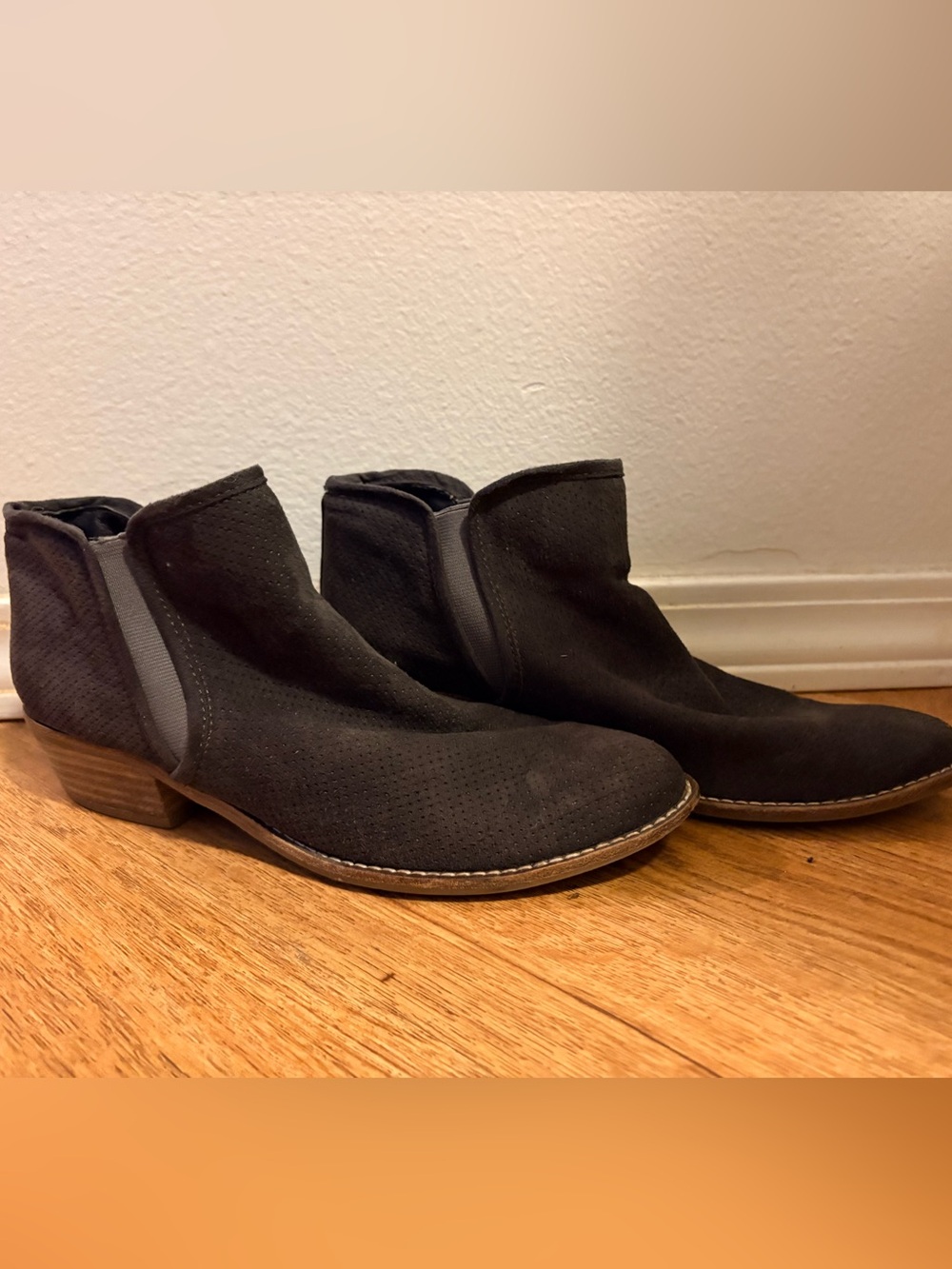 Black Suede Women's Ankle Booties with Low Heel